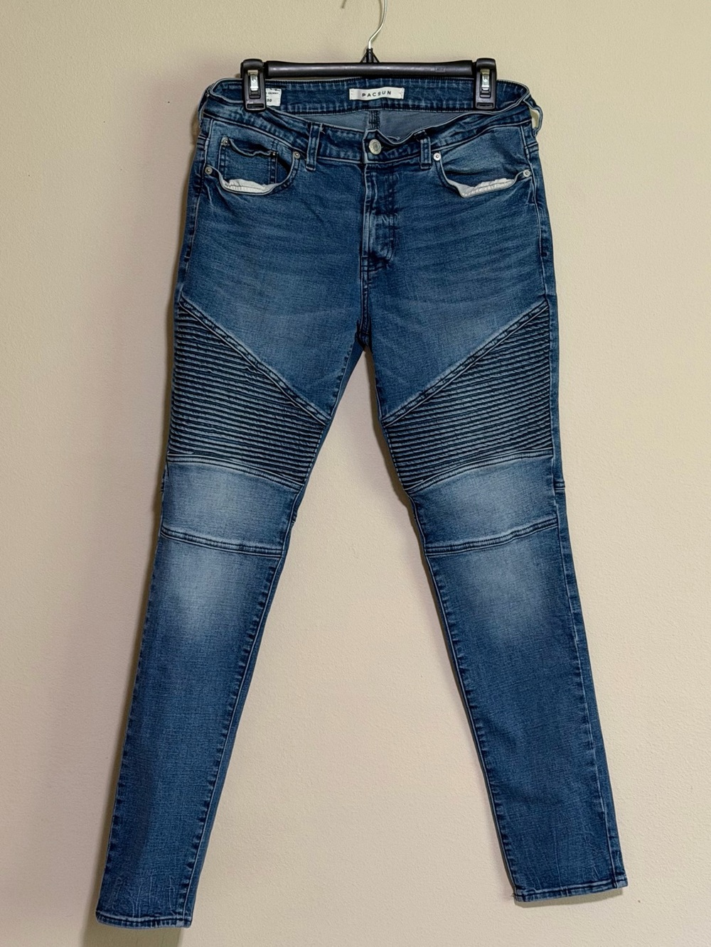 PacSun Men's Blue Moto Ribbed Skinny Jeans